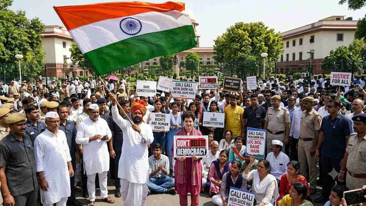 ECI March Hit Police Road block, INDIA Bloc MPs Detained Midway  